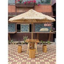 밀짚파라솔 리조트 카페 밀짚 오두막 볏짚 파라솔, 2.7m 단일 상단 초가 우산-38MM 기둥