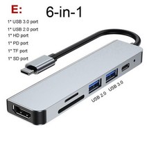썬더볼트독 USB 허브 10 개/몫 6 in 1 USB C 허브 HDMI 호환 어댑터 Thunderbolt 3 도크 PD TF SD 3.0 Macb, 01 Gray