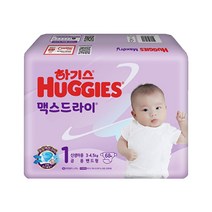 하기스 NEW 맥스드라이 밴드형 기저귀 신생아용 남여공용 1단계(3~4.5kg), 신생아, 68매