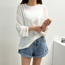 여성 루즈핏 린넨 긴팔 티셔츠 스판 베이직 여름 롱 데일리