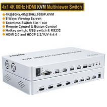 멀티이펙터 HDMI 4x1 멀티 뷰어 스위처 심리스 쿼드 스크린 실시간 멀티 뷰어 스플리터 IR 포함 4 in 1 out, 03 ZY-AQF41K_04 AU Power Plug