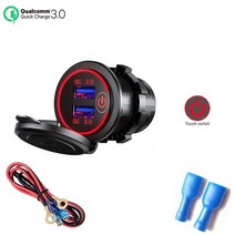 12V USB 콘센트 방수 충전기 소켓 포트 자동차 마린 골프 3.1A 4.2A QC3.0 블루 LED Voltmeter, 05 Red-Line-Standard