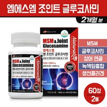 엠에스엠 조인트 글루코사민 관절 연골 영양제 MSM 초록입홍합 상어연골 분말 무릎 어께 손목 손가락 여성 남성 청소년 성장기 건강 기능식품 보조제, 2통, 엠에스엠 앤 조인트 글루코사민 60C