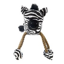 Outward Hound Pulleez 소 스퀴키 플러시 강아지 장난감 로프 포함 풀 스루 터그 액션, Tuggeez_Zebra, Zebra