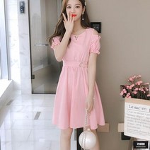 가바바 여성 원피스 린넨 여성스러운 소매 절개 프릴이 매력적이야 플레어 미니원피스 G49665