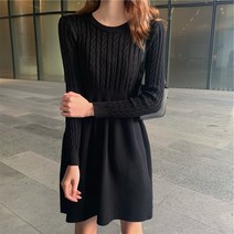 프랑스식 복고 틈새 꽈배기 니트 원피스 여자 추동 작은 키 허리 날씬해 보이는 내장 스웨터