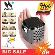 미니빔 단초점빔프로젝터 캠핑용빔프로젝터 WEMI 미니 DLP 안드로이드 휴대용 스마트 포켓 터치 패드 야외 영화관 배터리 내장 1080P, 2.EU-plug