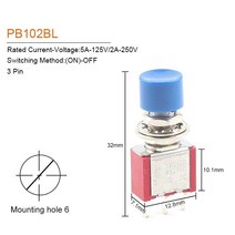자동 절체기 전원 스위치 캠핑카 시스템 듀얼 카라반 1/5PCS 6mm 3/6Pin 2 위치 미니 순간 자동 복, 03 PB102BL 3 Pin_01 1 PCS