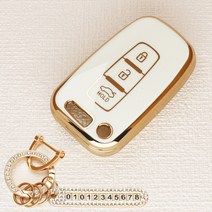 튜모 기아 K3 K5 K7 K8 K9 스포티지 쏘렌토 카니발 EV6 니로 스팅어 모하비 레이 모닝 TPU 골드라인 스마트키케이스 키링, HK-02, 큐빅오링-아이보리