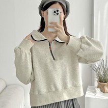 브이와이 VY 여자 하프집업 프레피룩 민무늬 카라티