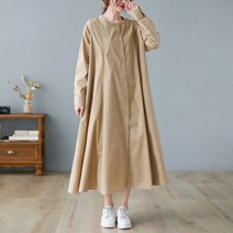 도니와 여성 A라인 심플 차이나 카라 롱 원피스 메칸ZA72