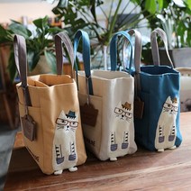 고양이 자수 핸드백 캔버스 에코 숄더백