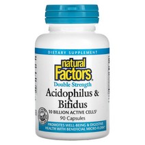 Natural Factors 더블 스트렝스 애시도필러스 & 비피더스 100억 90정, 100억균, 1개
