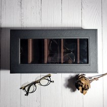 라이플 가죽 5구 안경케이스 - 선글라스 보관함 안경집 썬글라스 정리함 진열대 수납함, 블랙