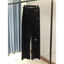 urkoteer 빅사이즈 스팽글 와이드 팬츠 여성 샤이닝 일자핏 긴바지 nx-870