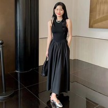 블랙 민소매 원피스 고급스러운 여성복 프렌치 헵번느낌의 조거 롱스커트
