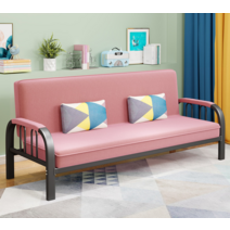 데이베드 접이식 철제침대프레임, 와이드 에디션 길이 2m  너비 1.2m  베개 2개, 블랙 프레임 접이식 탈착식(코튼 핑크)