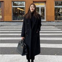 더플코트 걸그룹 여성피코트 스쿨룩 프레피 떡뽁이 학생 코트 어 클래식 레트로 스타일 더블 브레스트 울 가을 겨울 여성 느슨한 미디엄 롱 울