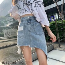 just feel!ng 여성 데님 언프골지 미니 스커트 데일리 봄 여름 데이트 짧은 청치마 슬림핏 숏스커트