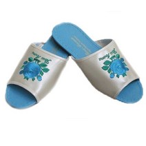 자수 하늘 화이트 장미 실내화