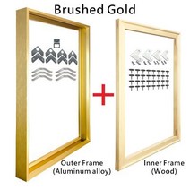 스마트 전자 디지털액자 전자앨범 금속 그림 액자 키트 DIY 골드 실버 블랙 화이트 캔버스 페인팅 프레임, 03 Brushed Gold_08 45x65 CM