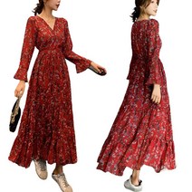 리더스타 1-O-047 여성원피스 꽃무늬 원피스 긴팔원피스 긴팔 쉬폰 롱원피스