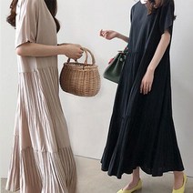 케이에비뉴 라운드넥 플리츠 캉캉 롱원피스