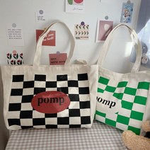 팝아트에코백 여성 쇼퍼백 블러킹 바둑판 칸 원소 이니셜 대용량 캔버스 가방 쇼핑백 심플 3540004267, 블랙 칸 쁘띠가방
