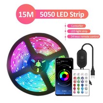[LED TV 티비] ColorRGB LED 스트립 조명 10M 15M 음악 동기화 색상 변경 RGB 24 키 원격 APP 제어 SMD5050 TV PC 홈, [02] 15M