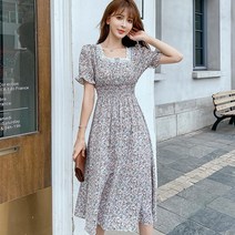 HOTLUX 스퀘어넥원피스 동남아원피스 휴양지룩 쉬폰 반팔 원피스 D244