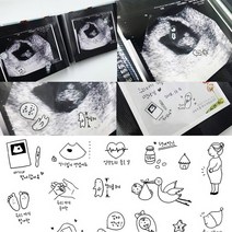 임신 주수 스티커 초음파 앨범 접착식 포토 사진 꾸미기 보관 태교 태아 일기, 앨범&다이어리 스티커 12종(토끼띠)