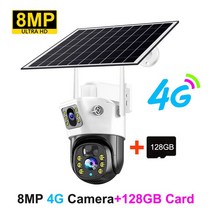 가정용CCTV 실외용 초고화질 CCTV 듀얼 렌즈 태양광 카메라 4G SIM 무선 야외 방수 PIR 모션 감지 감시 저전력 솔라 IP, 8.8MP Add 128GB Card