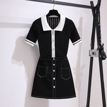 하객룩투피스 하이틴룩 봄 셋업 여름 여성 투피스 세트 회사 레이디 니트 진주 단추 탑스A라인 스커트 정장 캐주얼 조커