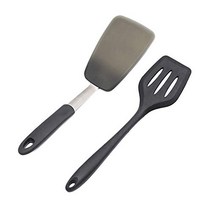 To encounter Silicone Spatula Set Nonstick Rubber Slotted Turner Pancake Flippers Heat Resistant Sil, 1, set of 2-black