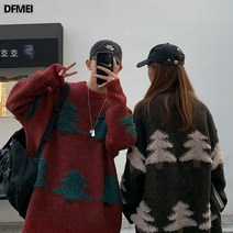 스웨터 남 가을 겨울 도톰하고 루즈한 겉옷에 크리스마스 트리 풀오버 나른한 상의 코디 니트 커플 코트