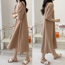 베이지라인 캐쥬얼 뒷주름 롱 원피스