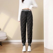 우모복 백패킹 우모 보온 패딩 다운 바지 2022 새 편지 패치 워크 겨울 하렘 pantalones 방풍 따뜻한 탄성 허리 눈 운동복 스트리트 패션 여성