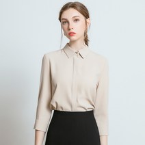 여성 오피스 블라우스 브라우스 스몰 빅사이즈 살구 쉬폰 셔츠 7부 소매 여름 전문 드레스 중간 인터뷰 외국 스타일