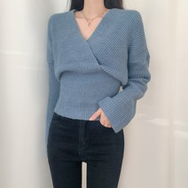 티데일리 여성용 사선 골지 랩 브이넥 니트