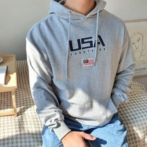 코튼 박스핏 USA 성조기 남여공용 후드티 티셔츠 4컬러