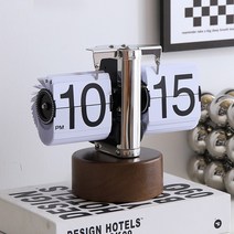 엠스퀘어 차라락 레트로 아날로그 감성 인테리어 플립시계 집들이선물 탁상시계, 화이트, 04. 우드 스틸