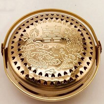 충전손난로 겨울 휴대용 향 버너 숯불 스토브 핸드 워머 만다린 오리 드래곤과 피닉스 패턴 황동 웨딩 용, 03 15cm