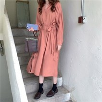 셀러허브 패션 [] 여자 오피스룩 깔끔한 스트랩 카라 슬릿 롱원피스