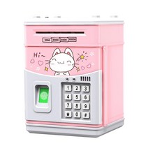 전자 피기 뱅크 ATM 지문 비밀 번호 돈 상자 현금 동전 절약 은행 금고 자동 입금 지폐 음악 장난감, Pink Cat