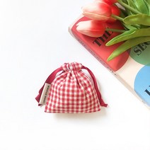 린네 자체제작 레드 깅엄 체크 미니 복조리 스트링 파우치