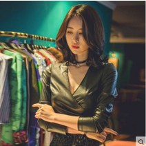 가죽 랩셔츠 랩원피스 긴팔 지퍼 가죽셔츠