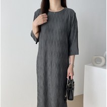 위시엘 플리츠 주름 7부소매 롱 원피스