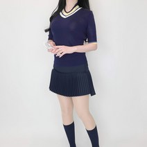 티앤드골프 여성 골프티셔츠 V단가라 쿨링 반팔 니트 골프웨어