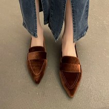 여성용 벨벳 플랫 뾰족한 발가락 슬립 슈즈 로퍼 바느질 보트 플러스 사이즈 42 블랙 그린 브라운 퍼플 11