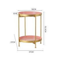 중국 다도 찻상 예쁜 원목 다과상 다용도 일본 좌식 티 테이블 북유럽 간단한 철 더블 레이어 작은 차 모서리 라운드 커피 lving 룸 미니 소파 사이드, 골드 핑크